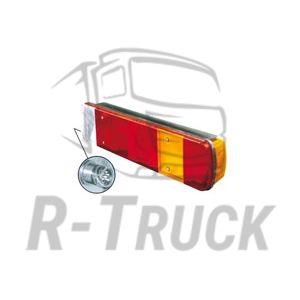 Scania 4 5 rear lamp with number plate with plug and fixing zinc painting screws and rim LH e-mark